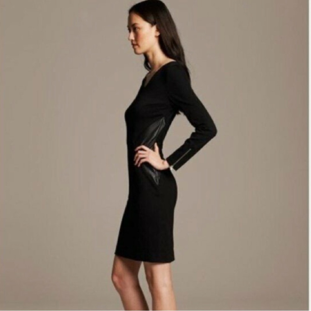 🆕 NWT Black Banana Republic Dress w/leather accent & gold zippers: size 10